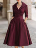 Women's Fit-and-Flare Dress, Foldover Collar, Long Sleeves and Full Skirt