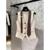 Women's Slim Fit Polyester 3D Effect V Neck Sleeveless Single Breasted Button Vest Top for Summer in Button Style