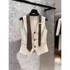 Women's Slim Fit Polyester 3D Effect V Neck Sleeveless Single Breasted Button Vest Top for Summer in Button Style