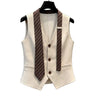 Women's Slim Fit Polyester 3D Effect V Neck Sleeveless Single Breasted Button Vest Top for Summer in Button Style