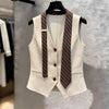 Women's Slim Fit Polyester 3D Effect V Neck Sleeveless Single Breasted Button Vest Top for Summer in Button Style