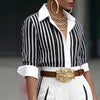 Women's Routine Fit Polyester Striped Polo Collar Long Sleeve Pullover Cardigan Style Blazer with Contrast Color for Spring Commute in Blue