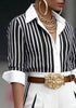 Women's Routine Fit Polyester Striped Polo Collar Long Sleeve Pullover Cardigan Style Blazer with Contrast Color for Spring Commute in Blue