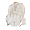 Women's Fake Two Piece Chiffon Solid Color Polo Collar Long Sleeve Suit Set for Summer in White