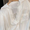 Women's Fake Two Piece Chiffon Solid Color Polo Collar Long Sleeve Suit Set for Summer in White