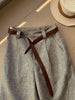 Women's Lightweight Woven Fabric Irregular Casual Straight Capri Pants with Pocket Style for Summer in Solid Color