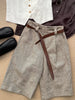 Women's Lightweight Woven Fabric Irregular Casual Straight Capri Pants with Pocket Style for Summer in Solid Color