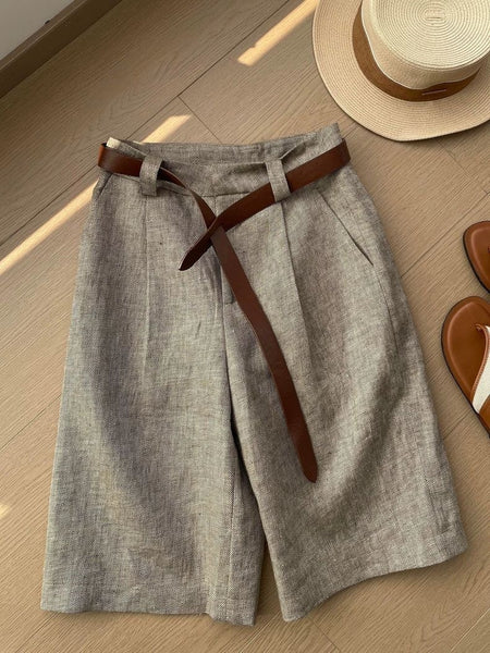 Women's Lightweight Woven Fabric Irregular Casual Straight Capri Pants with Pocket Style for Summer in Solid Color