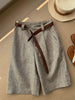 Women's Lightweight Woven Fabric Irregular Casual Straight Capri Pants with Pocket Style for Summer in Solid Color