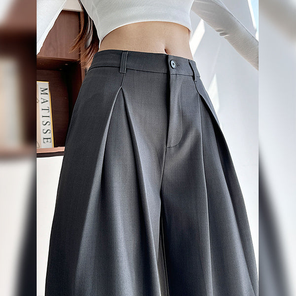 Women's Loose Fit Polyester Solid Color Casual Wide Leg Pants with Elastic High Waist for Spring Summer Office Office in Khaki Black Green