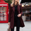 Women's Loose Fit Acrylic Solid Color V-Neck Long Sleeve Office Blazer for Winter in Red Black Brown