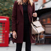 Women's Loose Fit Acrylic Solid Color V-Neck Long Sleeve Office Blazer for Winter in Red Black Brown