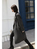 Women's A-Shaped Double Breasted Cotton Coat with Notch Lapel and Middle Sleeves in Sophisticated Style for Spring in Black Khaki Brown