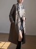 Women's A-Shaped Double Breasted Cotton Coat with Notch Lapel and Middle Sleeves in Sophisticated Style for Spring in Black Khaki Brown