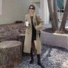 Women's A-Shaped Double Breasted Cotton Coat with Notch Lapel and Middle Sleeves in Sophisticated Style for Spring in Black Khaki Brown