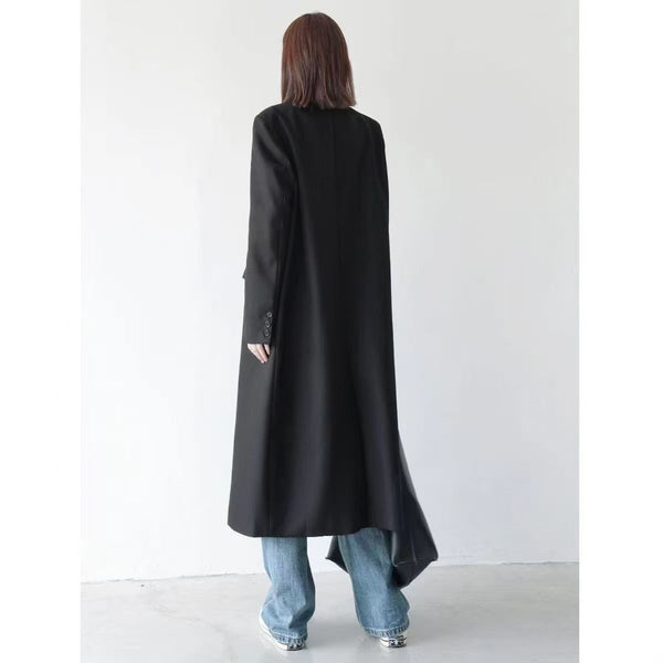 Women's A-Shaped Double Breasted Cotton Coat with Notch Lapel and Middle Sleeves in Sophisticated Style for Spring in Black Khaki Brown
