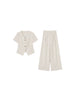 Women's Korean Style Linen Suit Set with Pleats and Three-Quarter Sleeves for Summer in White