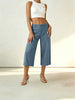 Women's Straight Leg Elastic Waist Polyester Solid Color Business Pants with Pockets for Summer Work in Gray