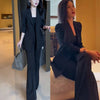 Women's Slim Fit Single Breasted Polyester Suit Collar Long Sleeve Pants with Pockets for Office Office Autumn in Black