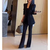 Women's Slim Fit Single Breasted Polyester Suit Collar Long Sleeve Pants with Pockets for Office Office Autumn in Black