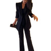 Women's Slim Fit Single Breasted Polyester Suit Collar Long Sleeve Pants with Pockets for Office Office Autumn in Black