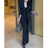 Women's Slim Fit Single Breasted Polyester Suit Collar Long Sleeve Pants with Pockets for Office Office Autumn in Black