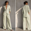 Women's Loose Fit Minimalist Polyester Pure Color Suit Collar Long Sleeve Casual Wide Leg Pants for Autumn in White Pink