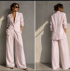 Women's Loose Fit Minimalist Polyester Pure Color Suit Collar Long Sleeve Casual Wide Leg Pants for Autumn in White Pink