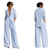 Women's Loose Fit Minimalist Polyester Pure Color Suit Collar Long Sleeve Casual Wide Leg Pants for Autumn in White Pink
