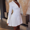 Women's Slim Fit Polyester Solid Color Lapel Long Sleeve Pullover Shirt Dress with Buttons for Spring Work in Black