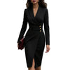Women's Slim Fit Autumn Polyester Solid Color Suit Collar Long Sleeve Three Single-Breasted Buttons V Style Dress in White Khaki Pink Black