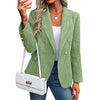 Women's Slim Fit Polyester Solid Color Suit Collar Long Sleeve Single Breasted Button Office Blazer for Autumn in Black