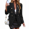 Women's Slim Fit Polyester Solid Color Suit Collar Long Sleeve Single Breasted Button Office Blazer for Autumn in Black