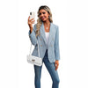 Women's Slim Fit Polyester Solid Color Suit Collar Long Sleeve Single Breasted Button Office Blazer for Autumn in Black