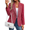 Women's Slim Fit Polyester Solid Color Suit Collar Long Sleeve Single Breasted Button Office Blazer for Autumn in Black