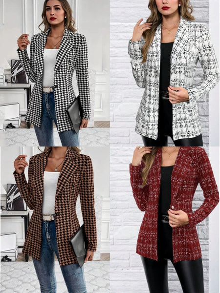 Women's One Button Polyester Blazer with Collar Long Sleeves and Irregular Design for Office Style