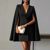 Women's Solid Color Polyester V-Neck Long Sleeve Button Dress with Patchwork Style for Casual Office Wear in Black Blue Pink