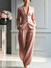 Women's Slim Fit Polyester Solid Color Suit Collar Long Sleeve Simple Casual Office Style Pants for Summer in Pants