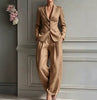 Women's Slim Fit Polyester Solid Color Suit Collar Long Sleeve Simple Casual Office Style Pants for Summer in Pants