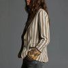 Women's Slim Fit Polyester Striped Suit Collar Long Sleeve Contrast Color Elegant Blazer Jacket for Summer in Boho Style