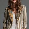 Women's Slim Fit Polyester Striped Suit Collar Long Sleeve Contrast Color Elegant Blazer Jacket for Summer in Boho Style
