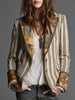 Women's Slim Fit Polyester Striped Suit Collar Long Sleeve Contrast Color Elegant Blazer Jacket for Summer in Boho Style
