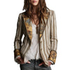Women's Slim Fit Polyester Striped Suit Collar Long Sleeve Contrast Color Elegant Blazer Jacket for Summer in Boho Style