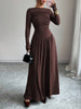 Women's Long Dress, Wide Neckline, Long Sleeves and Ruched Bodice
