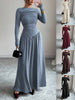 Women's Long Dress, Wide Neckline, Long Sleeves and Ruched Bodice