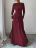 Women's Long Dress, Wide Neckline, Long Sleeves and Ruched Bodice