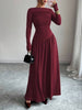 Women's Long Dress, Wide Neckline, Long Sleeves and Ruched Bodice