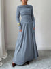 Women's Long Dress, Wide Neckline, Long Sleeves and Ruched Bodice