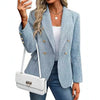Women's Routine Fit Double Breasted Polyester Blazer with Suit Collar Long Sleeves and Button for Autumn Work in Black White Pink