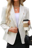 Women's Routine Fit Double Breasted Polyester Blazer with Suit Collar Long Sleeves and Button for Autumn Work in Black White Pink